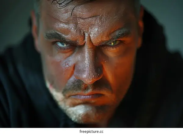 Close Up Portrait of a Man with Intense Expression