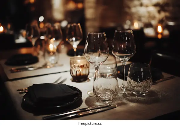 Elegant Restaurant Table Setting with Wine Glasses