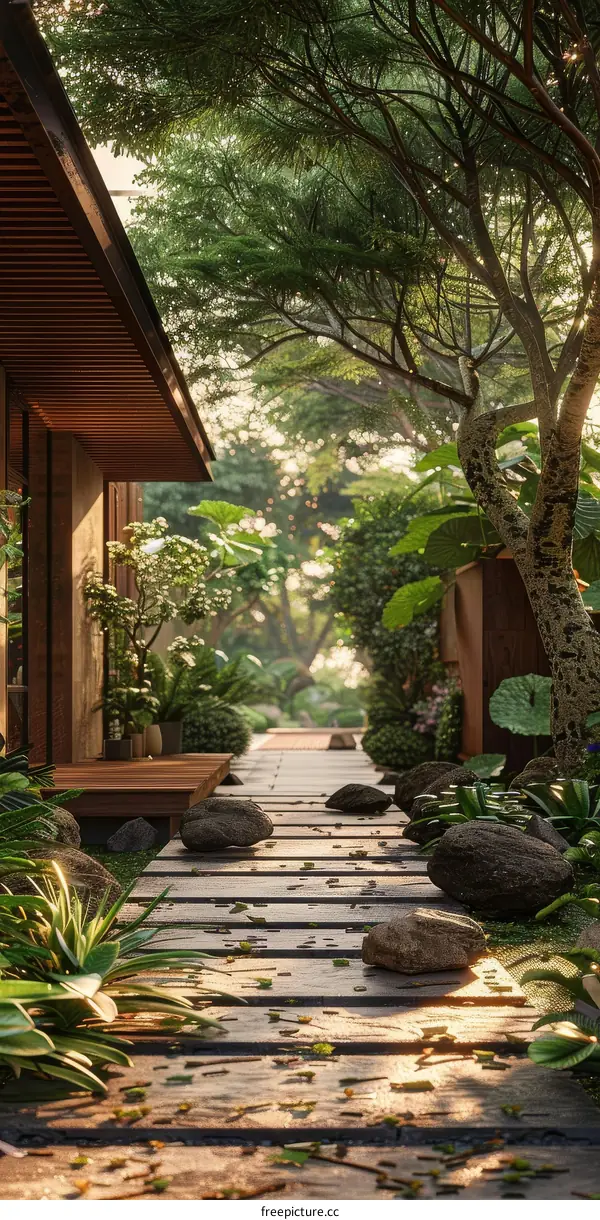 Courtyard with Stepping Stones and Lush Foliage