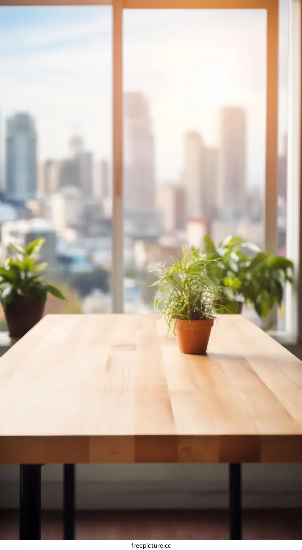 Wooden Table with Plant