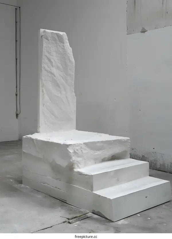 White Stone Sculpture in a Modern Art Gallery