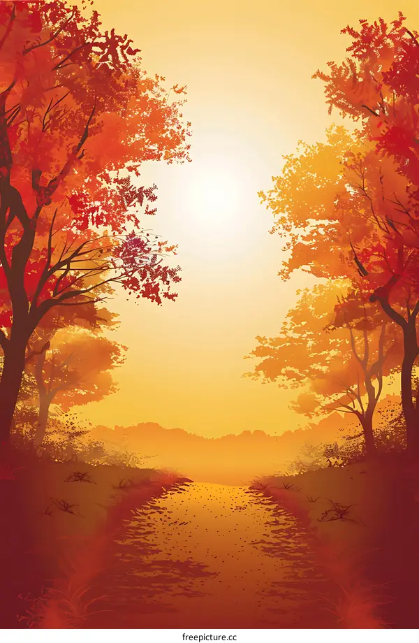 Autumn Landscape with Trees and Stream