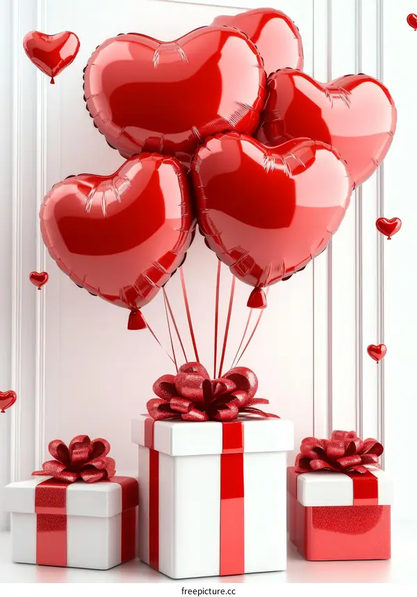 Red Heart Balloons and Gifts Illustration