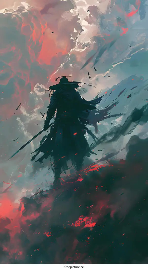 Samurai Warrior Standing in a Stormy Landscape