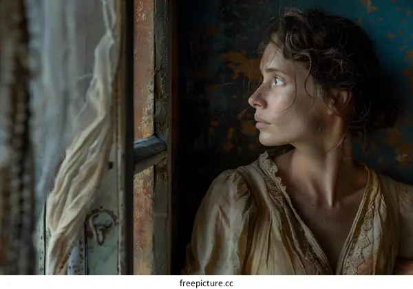 portrait of a young woman looking out the window