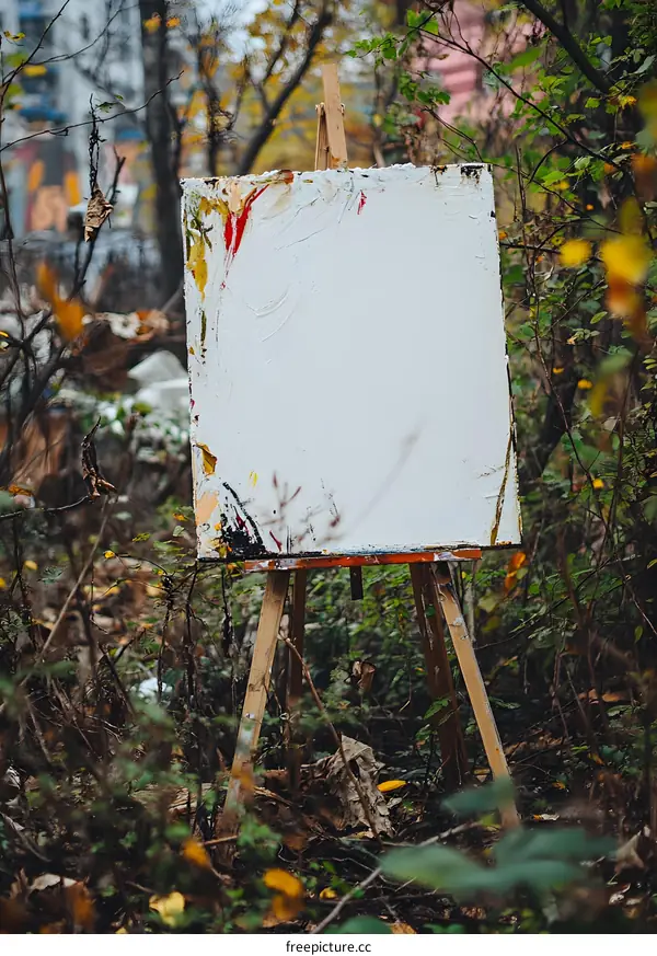 Blank Canvas on Easel in Autumn Forest