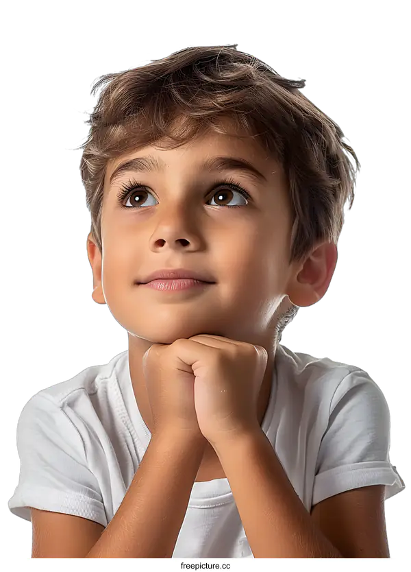 [Transparent Background PNG]Young Boy Looking Up with Hope