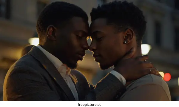 Two Black Men Embrace at Night