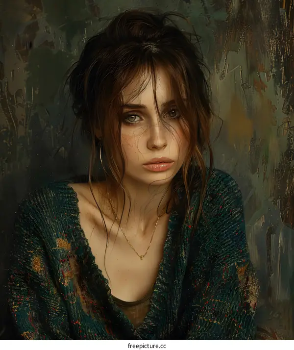 portrait of a beautiful woman with brown hair and green eyes