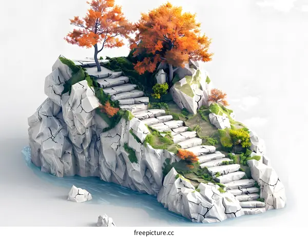 Stone Steps Leading Up To A Cliff With Trees