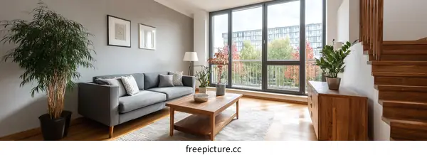 Modern Cozy Living Room with Large Windows