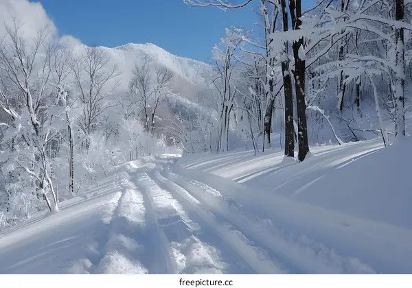 Snowy Forest Road Winter Wonderland