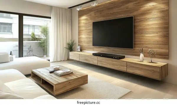 Modern Living Room Interior Design with Wooden Wall