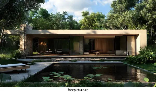 Modern Minimalist House Design with Pool and Surrounding Forest