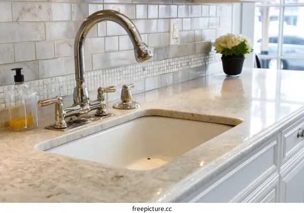 Modern Kitchen Sink with Granite Countertop and Faucet