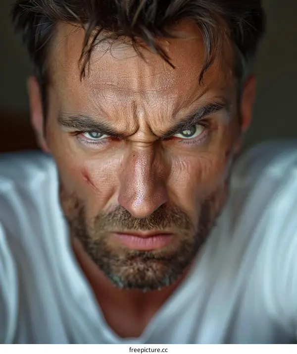 Closeup Portrait of a Man with Intense Expression