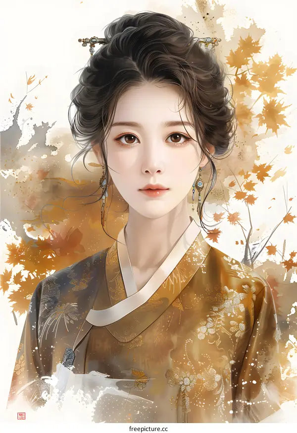Portrait of a young woman in traditional Korean clothing