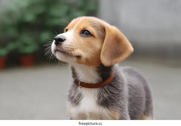 Adorable Beagle Puppy Looking Up