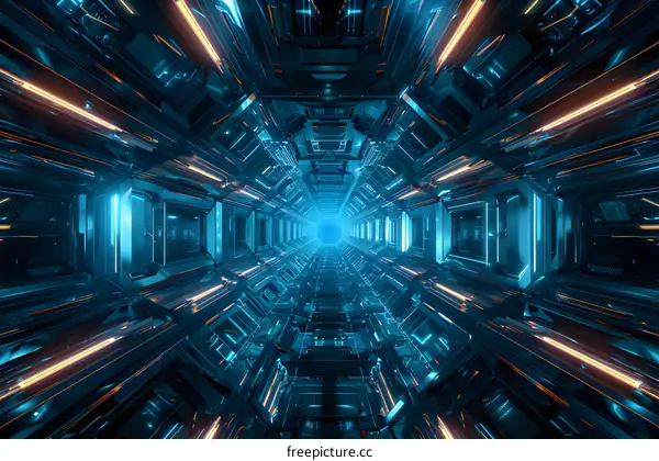 Blue and orange glowing futuristic sci-fi tunnel
