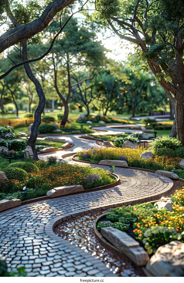 Tranquil Stone Path in a Japanese Garden