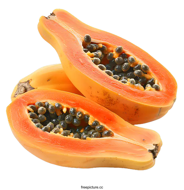 [Transparent Background PNG]Ripe papaya fruit cut in half