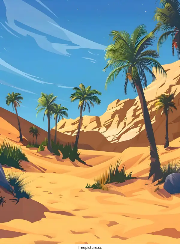 Palm Trees Oasis Landscape Illustration
