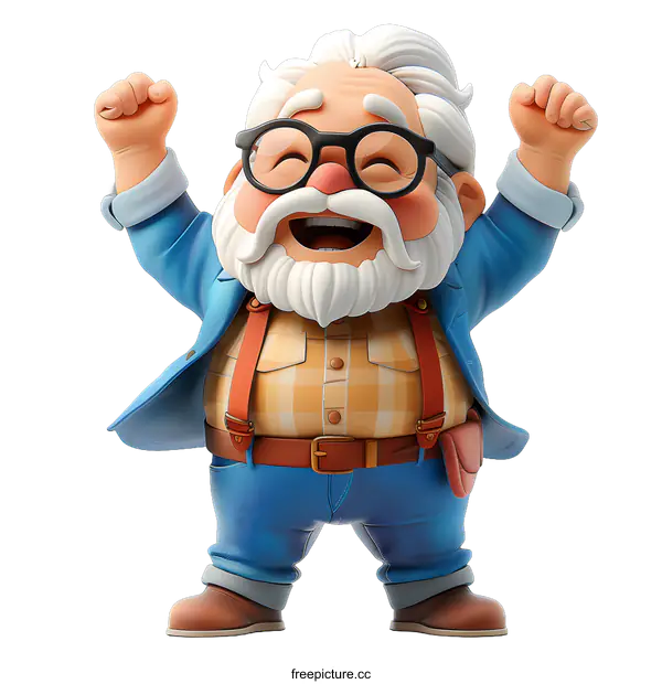 [Transparent Background PNG]Cheerful grandpa cartoon character