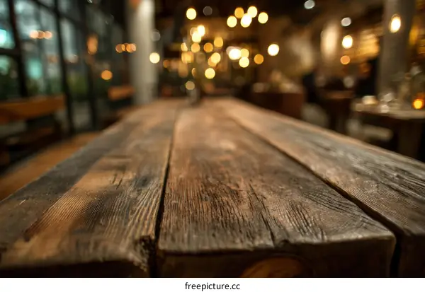 Rustic Wooden Table Top in a Cafe Setting