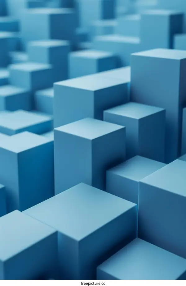 Abstract Blue Cityscape with 3D Boxes