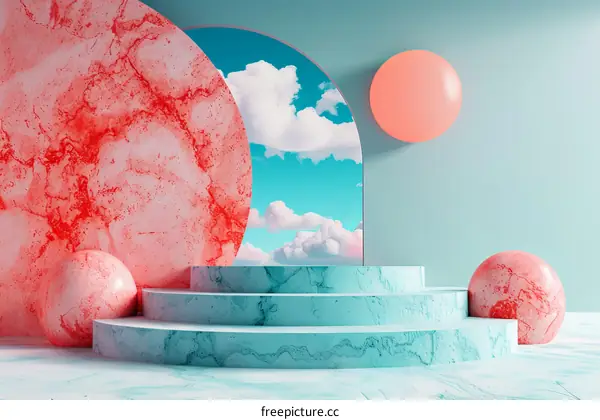 Abstract Marble Podium Display with Sky View