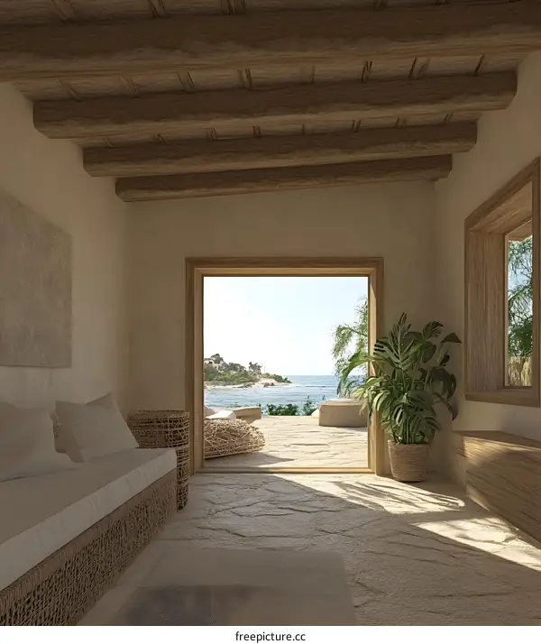 Coastal View From Open Doorway In Cozy Home