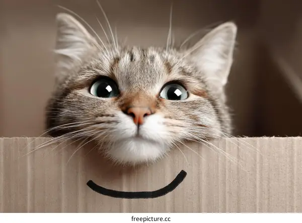 Cute Cat Peeking from Cardboard Box