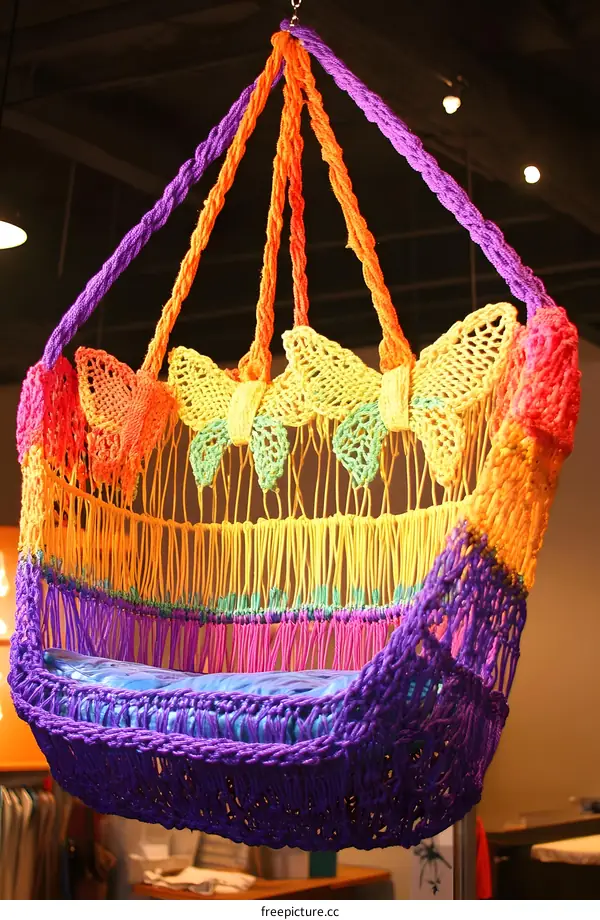 Rainbow Knit Hammock with Butterfly Details