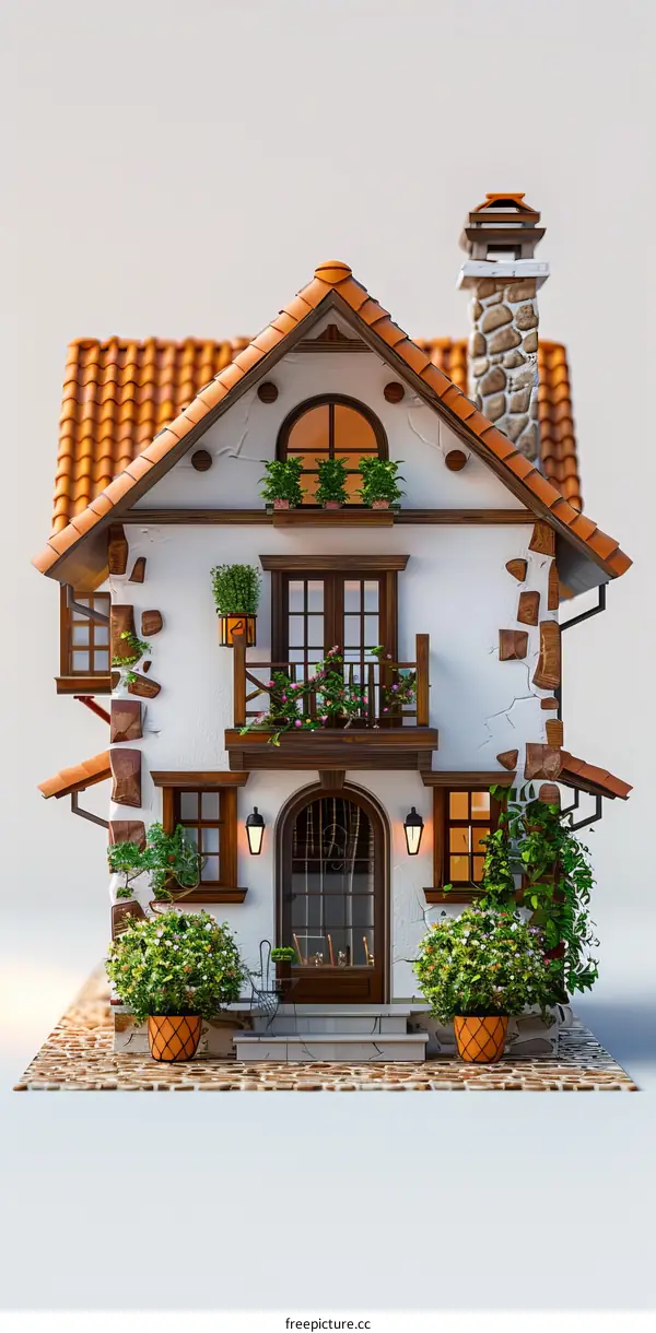 European style house with flowers and plants