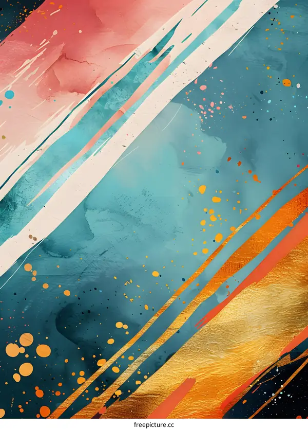 Abstract Watercolor Background with Gold and Teal Colors