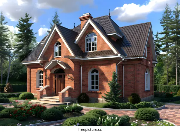 Beautiful brick house with a green lawn