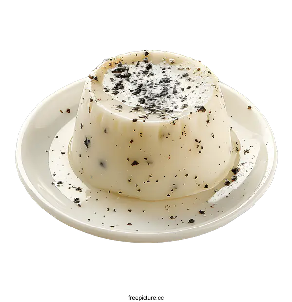 [Transparent Background PNG]A panna cotta with chocolate sprinkles on a white plate