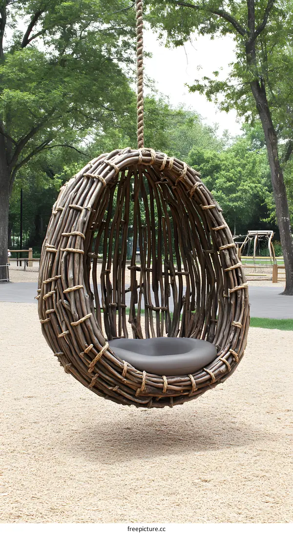 Hanging Wicker Egg Chair In Garden