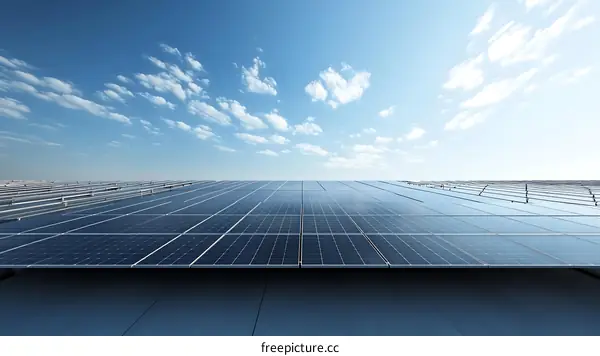 Large Scale Solar Panel Installation under a Clear Sky