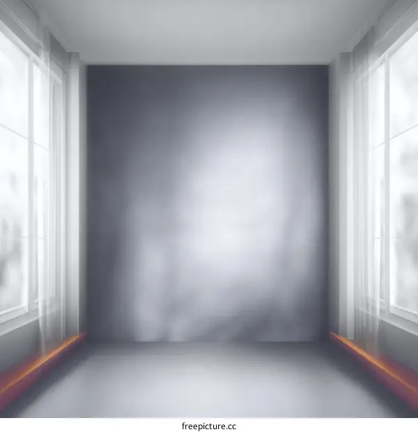 Empty Room with Windows and Curtains Interior Scene