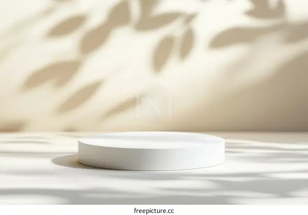 Empty White Product Display Podium with Natural Light and Shadows