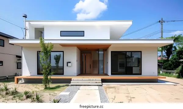 Modern White House Exterior With Wooden Deck