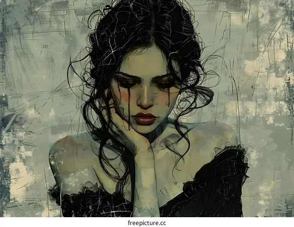 An illustration of a crying woman with dark hair