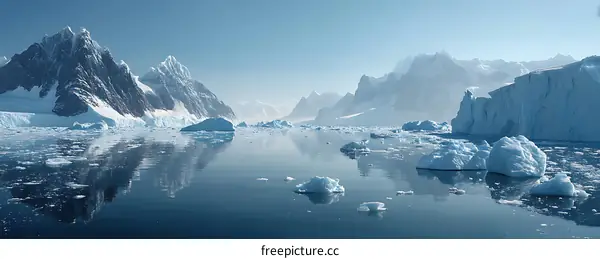 Majestic Antarctic Icebergs and Mountains