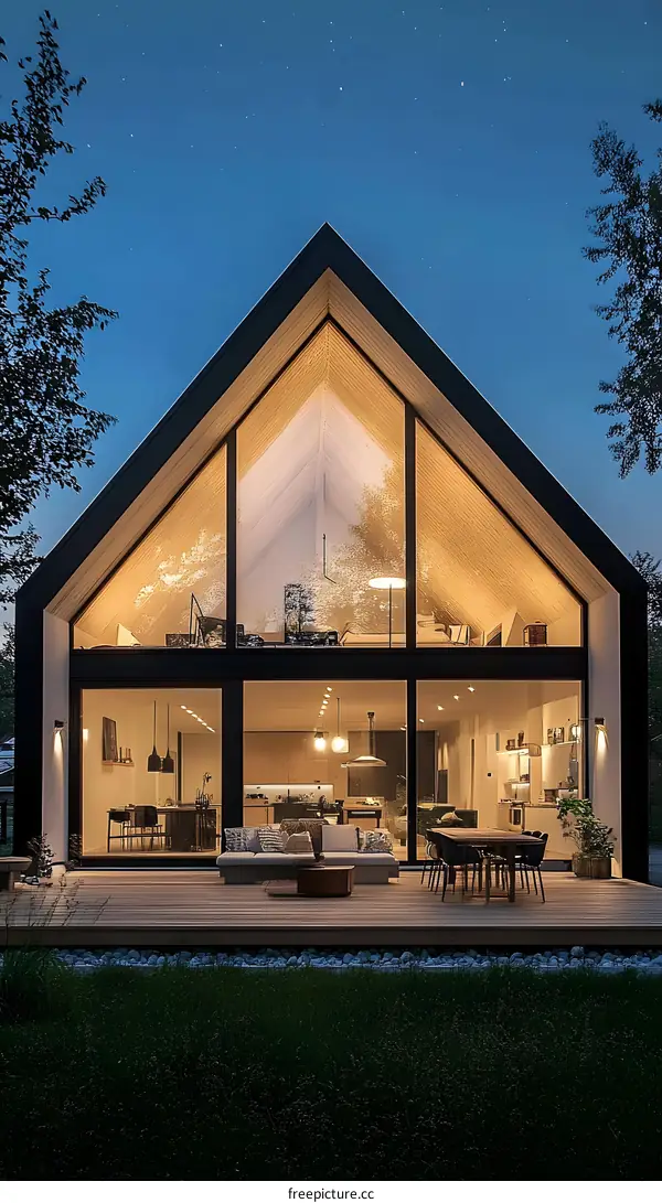 Modern House Design with Large Windows and Night Sky