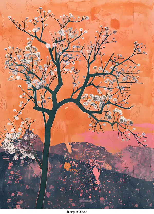 Abstract Watercolor Tree Landscape