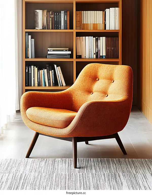 Modern Orange Armchair in a Reading Nook