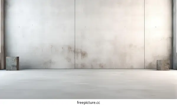Minimalist Empty Room with White Concrete Walls and Wooden Floor