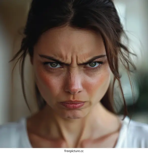 Close-up Portrait of a Woman with an Angry Expression