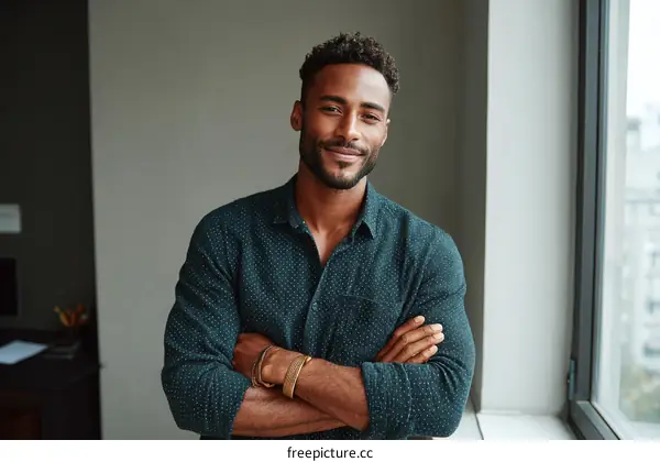 Confident Black Man Posing in Office
